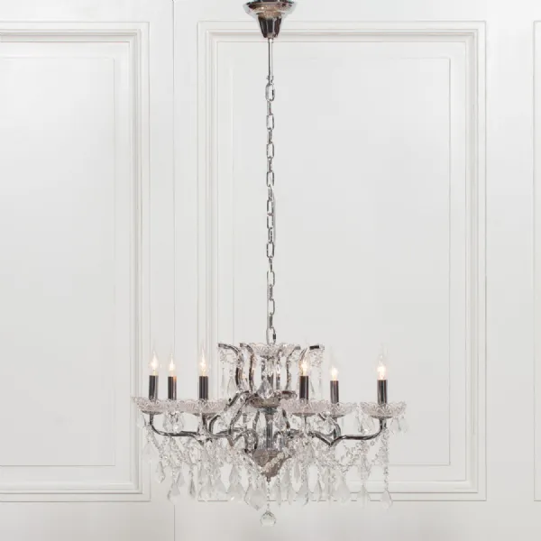 Chrome Glass Chandelier with 8 Branch Cut Detail