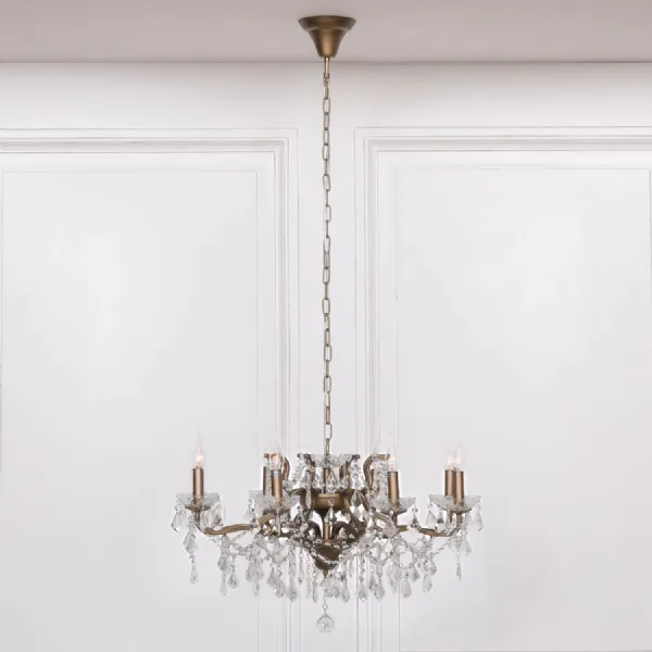 Gold 8 Branch Shallow Cut Glass Chandelier