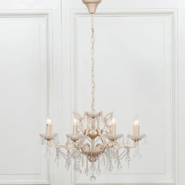 Cream Glass Chandelier with 8 Branch Shallow Cut Detail