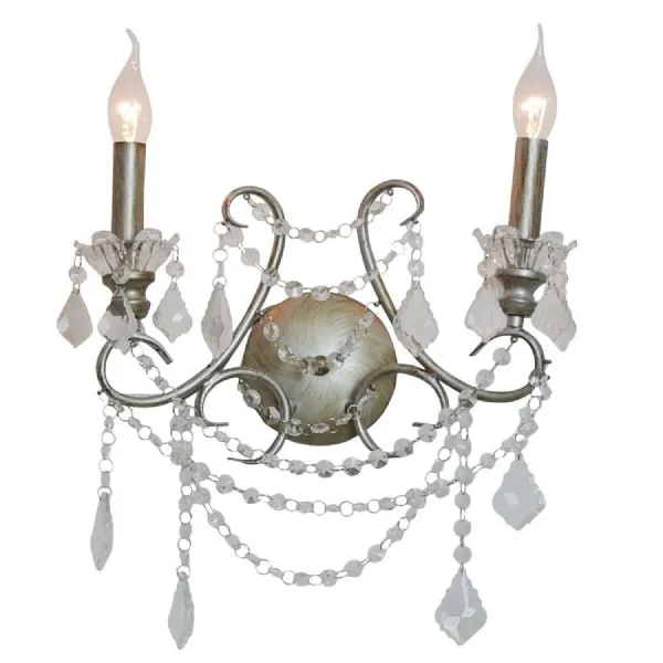 Antique Silver 2 Branch Cut Glass Chandelier Wall Light