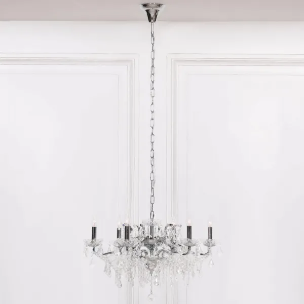 Chrome 6 Branch Shallow Cut Glass Chandelier
