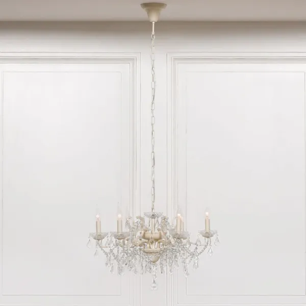 Cream 6 Branch Shallow Cut Glass Chandelier