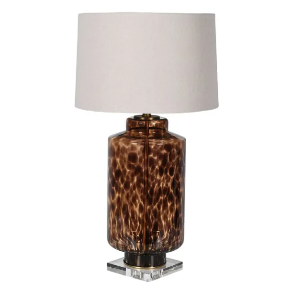 Amber Tortoise Table Lamp with Linen Shade