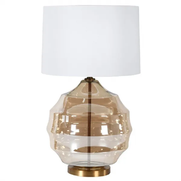 Ribbed Round Glass Lamp With Linen Shade