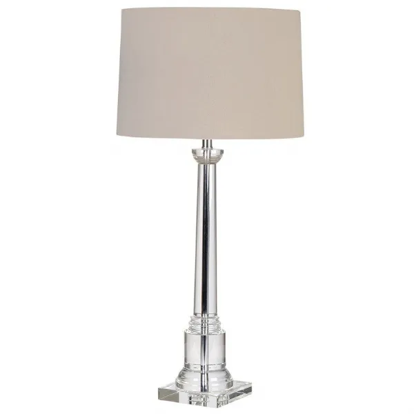 Candlestick Crystal Column Table Lamp With Round Neutral Shade