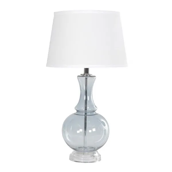 Round Blue Glass Lamp With White Shade
