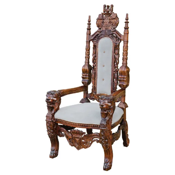 Mahogany Small Throne Chair Chrome Fabric Stud Detaiing
