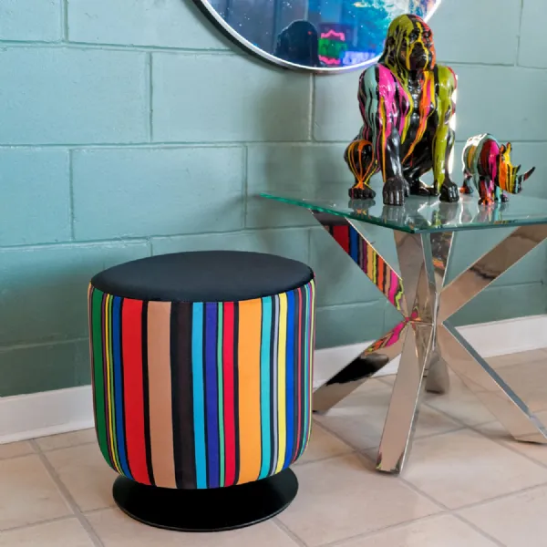 Rainbow Stripe Fabric Swivel Round Stool Metal Base Bespoke