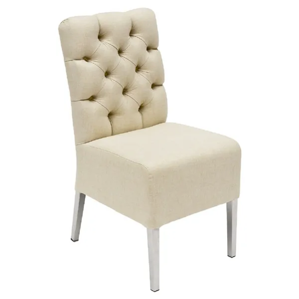 Oyster Fabric Buttoned Back Dining Chair Chrome Legs Bespoke
