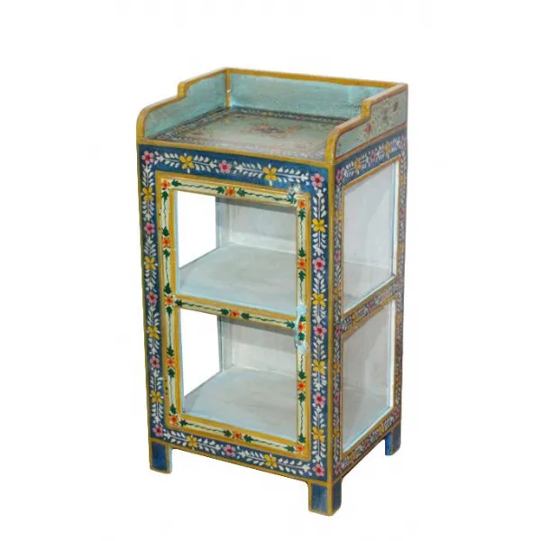 Multicoloured Hand Painted Floral Detailing Side Unit with Mirrored Panels