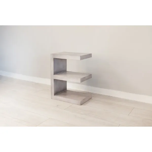 Grey Distressed Mango Wood E Shaped Lamp Table