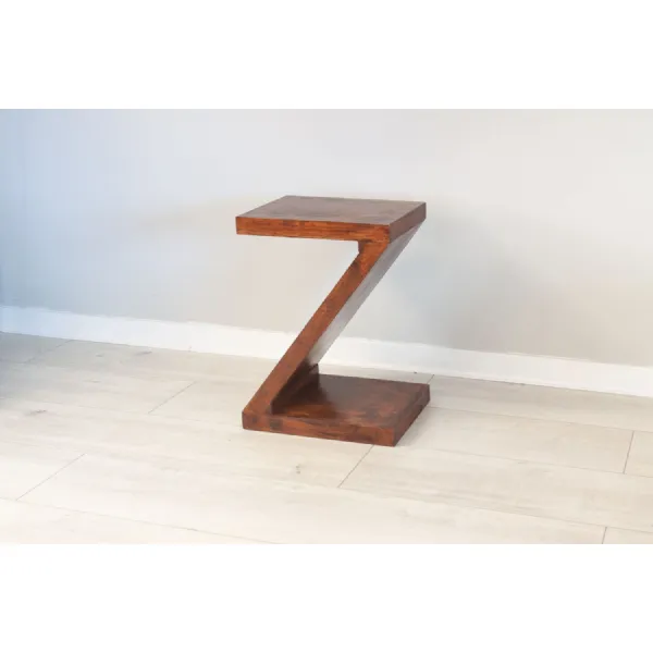 Sheesham Dark Wood Z Shaped Lamp Table