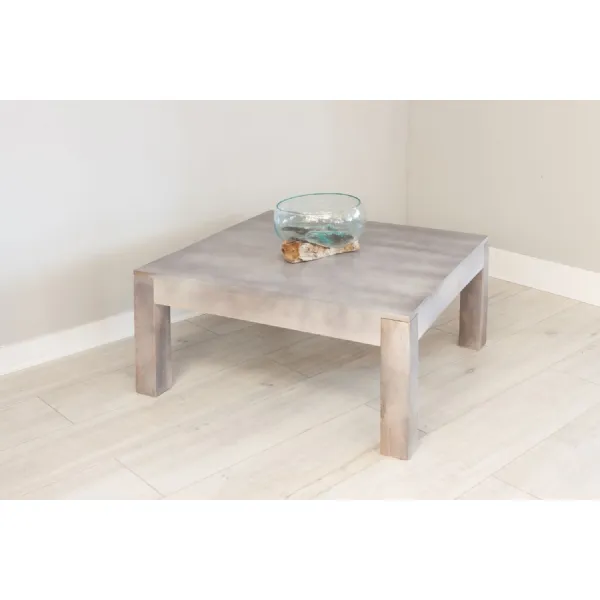 Grey Distressed Wood Square Low Coffee Table