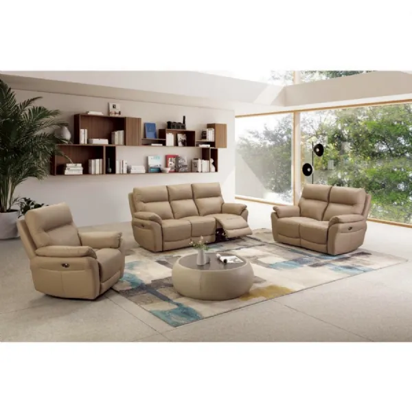 Latte Leather 3 Seater Electric Power Recliner Sofa