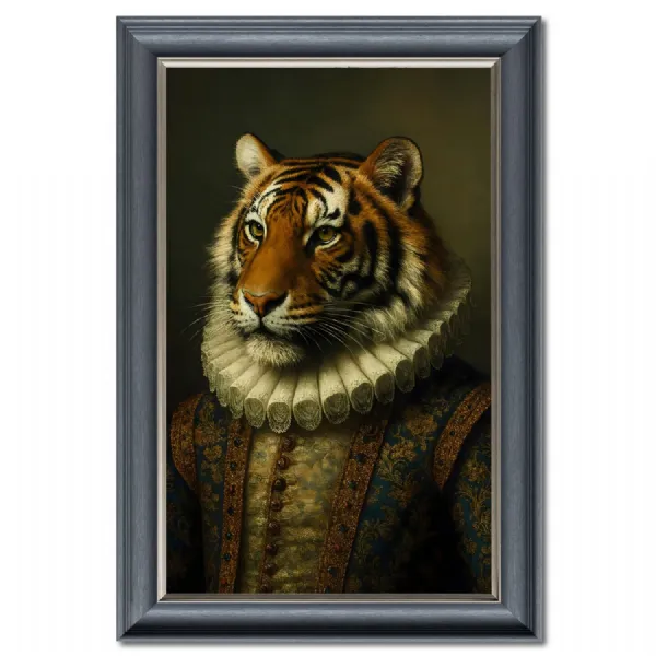 Regal Beasts Velvet Print Wall Artwork Grey Wood Frame