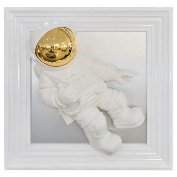 White Astronaut Gold Shade 3D Wall Art Stepped Frame