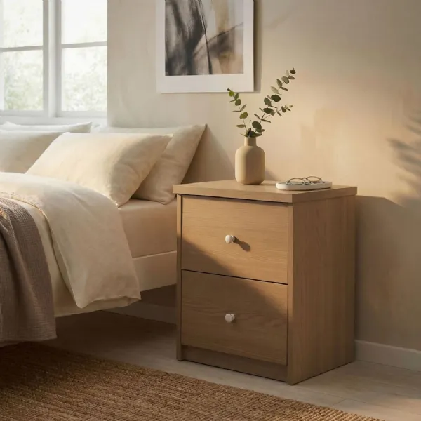 Smoked Oak Effect 2 Drawer Small Bedside Cabinet