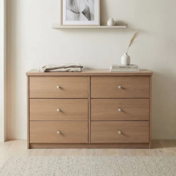 Smoked Oak Wide Midi Chest of 6 Drawers