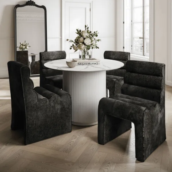 Stone White Marble Effect Round Dining Table Pedestal Base