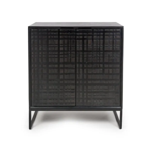 Dark Mango Wood 2 Door Drinks Cabinet Metal Base