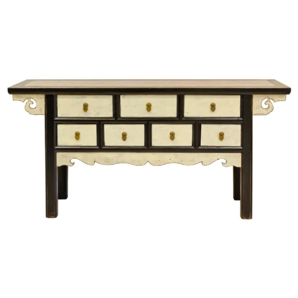 White Marble Effect Top 7 Drawer Sideboard Ornate Handles