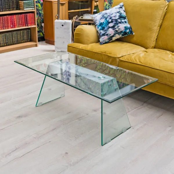 Clear Glass Top Rectangular Coffee Table Marble Effect Base