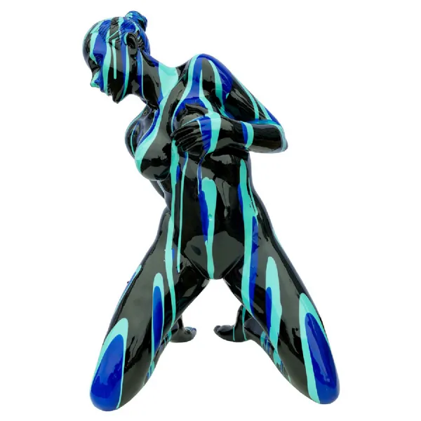 Black and Blue Striped Kneeling Yoga Lady Sculpture