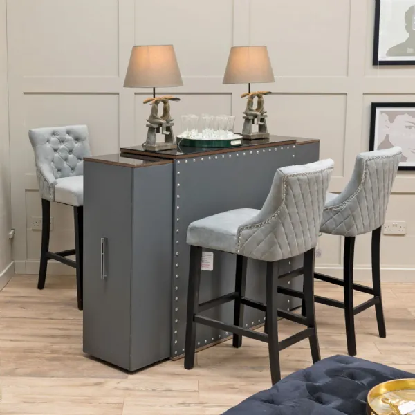 Grey Wood Glass Top 2 Drawer Extending Home Bar Unit