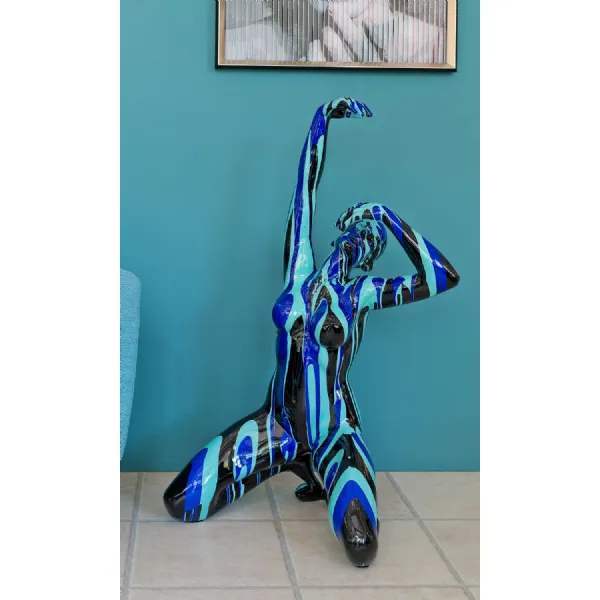Black and Blue Striped Large Yoga Lady Sculpture