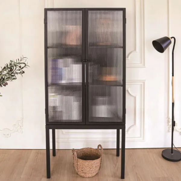 Corrugated Glass Paneled 2 Door Display Cabinet Metal Frame