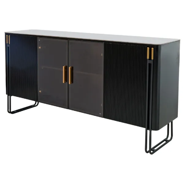 Black and Gold Marble Effect 4 Door Wide Sideboard