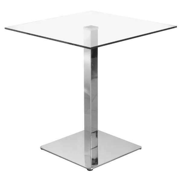 Clear Glass Top Square Bistro Table Chrome Pedestal Base