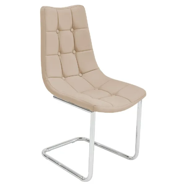 Cream Leather Effect Buttoned Back Dining Chair Chrome Legs