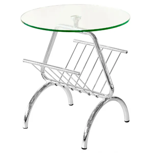 Clear Glass Top Round Magazine Table Chrome Base with Rack