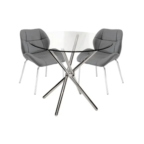 Grey Leather Effect Ergonomic Back Bistro Chair Chrome Legs