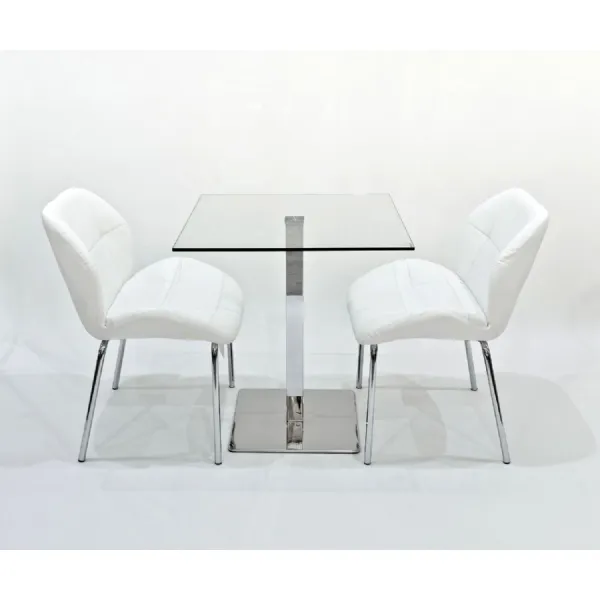 White Leather Effect Ergonomic Back Bistro Chair Chrome Legs