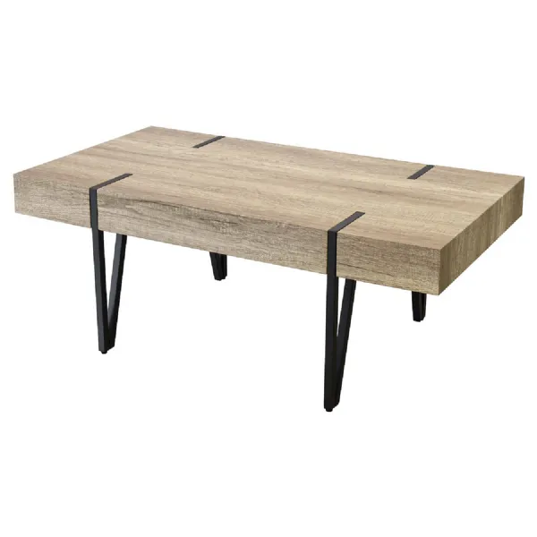 Rustic Wood Effect Rectangular Coffee Table Metal Frame
