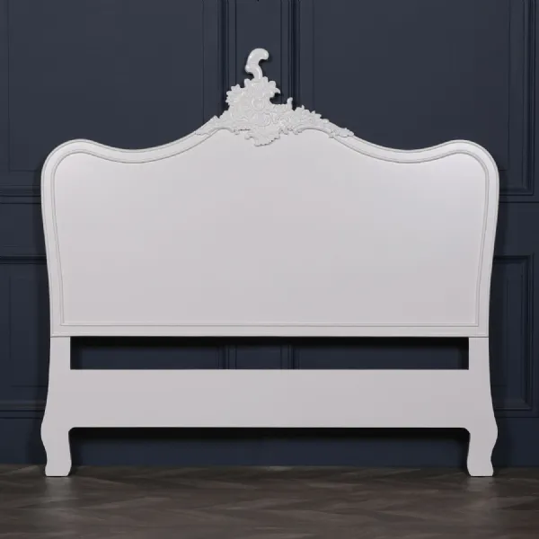 French White Wooden King Size Headboard with Motif Crown