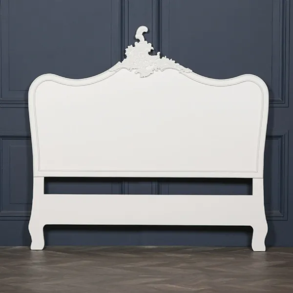 French Cream Wooden King Size Headboard with Motif Crown