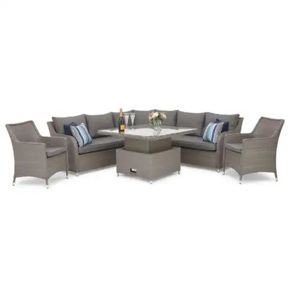 Miami Rattan Luxury Large Corner Set With Rising Table And Armchairs