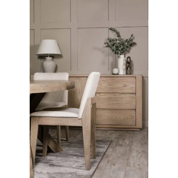 Natural Woven Fabric Dining Chair with Solid Oak Legs