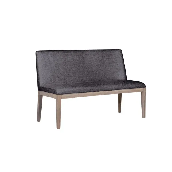 Dark Grey Fabric Short Dining Bench Solid Oak Legs