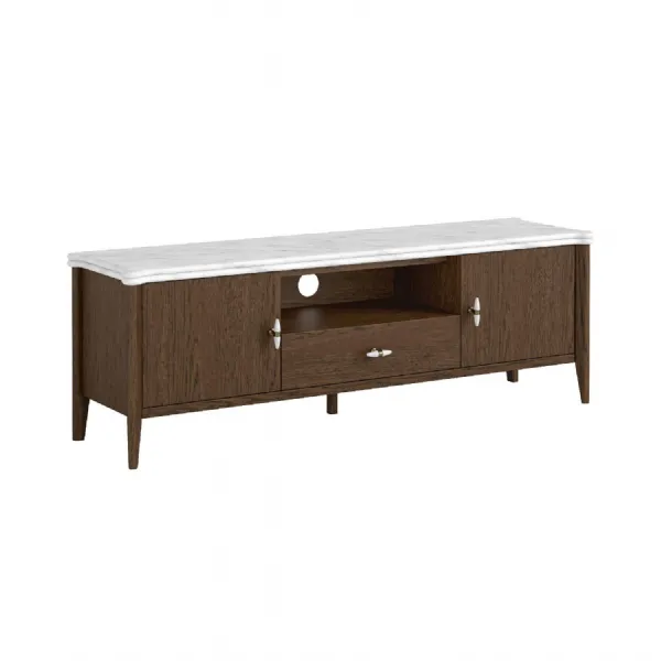 Brown Wood Marble Top 2 Door 1 Drawer Large TV Media Unit