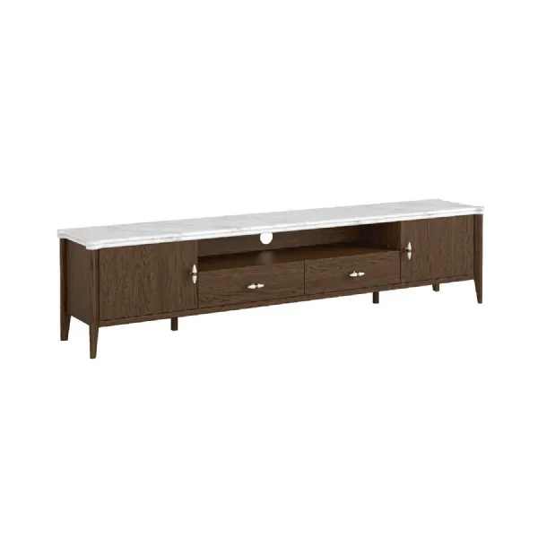 Brown Wood Marble Top 2 Door 2 Drawer Extra Wide TV Unit