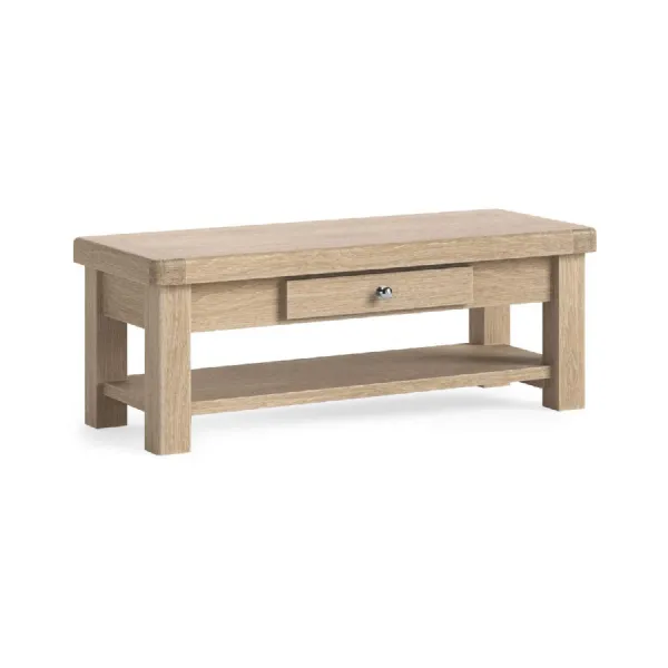 White Wash Wood 1 Drawer Coffee Table with Shelf