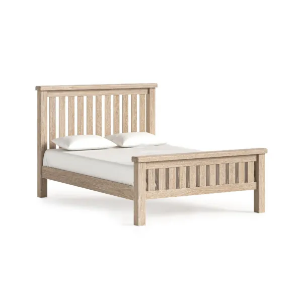 White Wash Wood 5ft King Size Slatted Bed Low Foot End