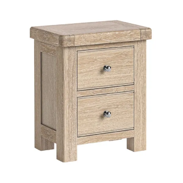 White Wash Oak 2 Drawer Small Bedside Table