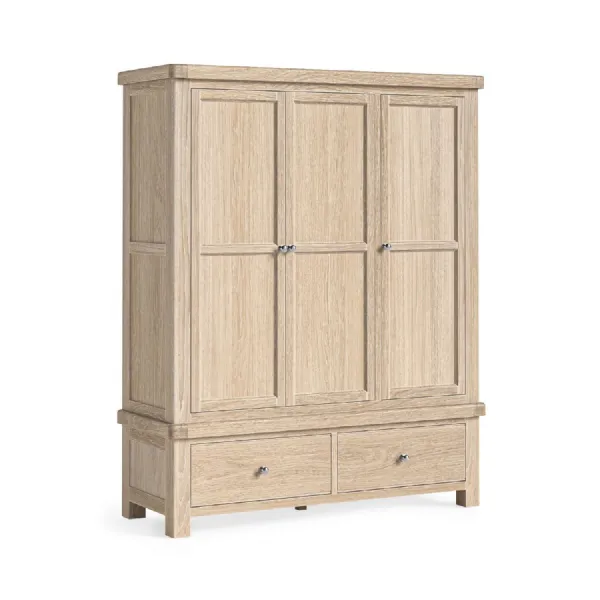 White Wash Oak 3 Door 2 Drawer Triple Wardrobe 198cm Tall