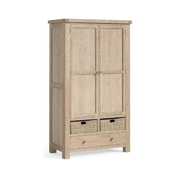 White Washed Oak 2 Door 1 Drawer Larder Unit with 4 Baskets