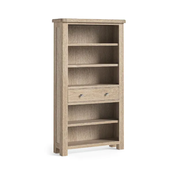 White Wash Oak Large Open Bookcase with Drawer